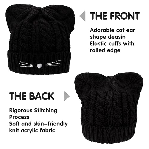 Kids Girls Cat Ear Hat Winter Warm Knit Beanie Cute Ski Skull Cap for Ages 7-123