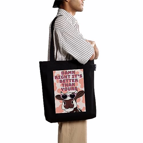 Image of Cosmic Jalebi Black Tote Bag for College with Zip and Pockets | Quirky Canvas Tote Bags for Women | Gifts for Girls