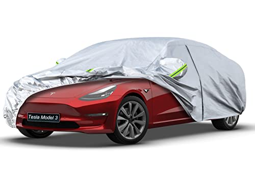 Image of Kaugung 6 Layers Car Cover Custom Fit Tesla Model 3 from 2017 to 2025, Waterproof Car Cover All Weather for Automobiles Outdoor Indoor with Zipper Door, Sun Rain Dust Snow Protection.