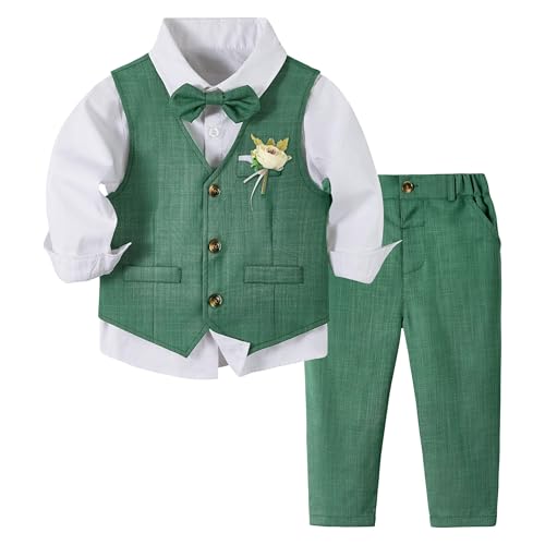 Image of Volunboy Baby Boys Formal Wedding Ring Bearer Outfits Toddler Gentleman Bowtie Vest Guest Suits Dress Shirt Pants Set