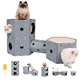 Large Cat House for Indoor Cats & Small Dogs, w/Hair Brush, Muzzique DIY Expandable Modular Felt Tunnel Castle, Washable Kitten Nest, Peekaboo Kitty Cave, Puppy Bed Furniture, XL Play System Platform