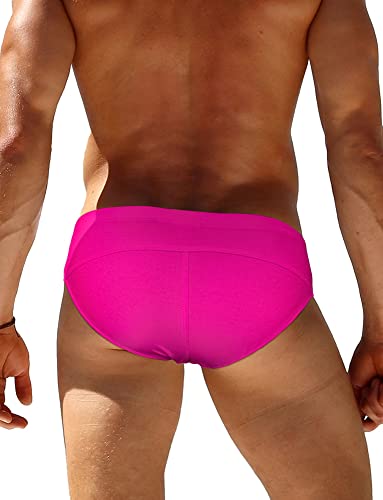Mens Solid Swim Briefs Sexy Bikini Swimwear Quick Dry Bathing Swimsuit Low Rise Briefs Breathable Bikini Bottom Padded Soft Stretchy Underwear Rose Pink S #TOP2