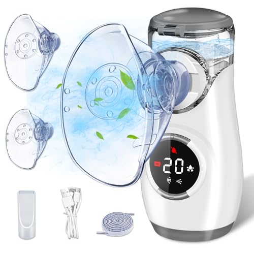 Sentasi Aerosol Portatile con Display per Adulti e Bambini, Silenzioso Areosol Efficiente con Tempo, Nebulizzatore Inalatore Ultrasuoni, 2 Livello Velocità e Modo di Autopulizia (Grigio)