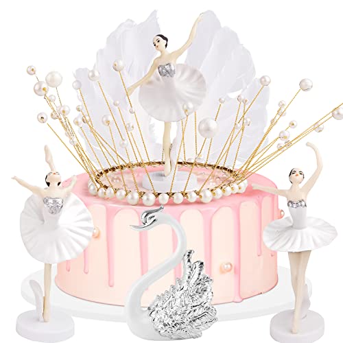 Ballerina Tortendeko Set – 5 Figuren, 20 Schmetterlinge, 1 Lichterkette, Für Geburtstagskuchen