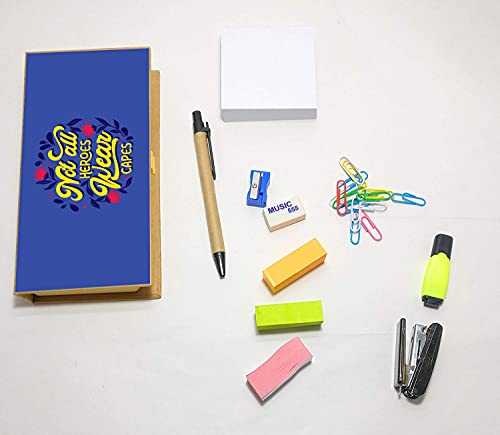 Image of Shopaholic Eco-Friendly Stationary Set with Paper Clips, Stapler, Sticky Notes, Calendar, Pen (Not All Heroes Wear Capes)