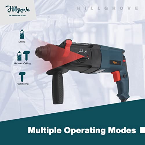 Image of Hillgrove HGCM121M1 26mm Hammer Impact Drill Machine Forward /Reverse Rotation with Drill Chunk(13mm),5 Pcs Hand Tools and HSS Drill Bits for Making Holes in Metal /Wood /Concrete Hammer Drill (1200W)