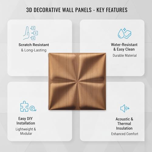 Image of Kayra Decor 3D PVC Wall Panel Bloom Design Gold Color 19.7 inch x 19.7 inch (Pack of 40) - Covers 107.80 Sq. Ft.