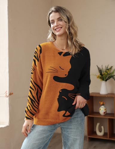 Image of YESNO Women Christmas Sweater Graphic Printed Oversized Pullover Sweaters Casual Loose Knit Tops S01
