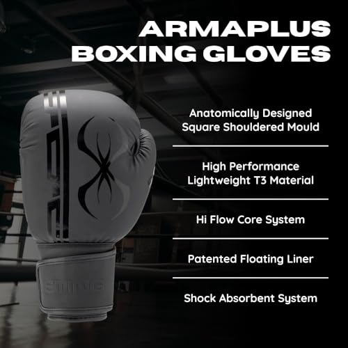 Image of STING Armaplus Boxing Gloves, Black, 10oz | T3 Outer Material and Floating Liner System | Hi Flow Core Padding | Square Shoulder Mould Design | Wrist Support Strap