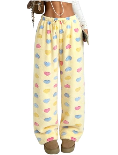 Image of ZAFUL Women's Fuzzy Plush Pajama Pants Wide Leg Pj Bottoms Lounge Pants | Soft Fluffy Sleep Pants Drawstring Elastic Waist Teddy Pjs for Women No Pockets