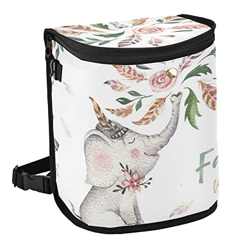 Oyihfvs Baby Elephant Nursery Animal Floral Flowers Spill-Proof Car Trash Can Organizer Hanging Large Auto Garbage Storage Bag Bin with Big Opening Lid Leakproof Waste Basket