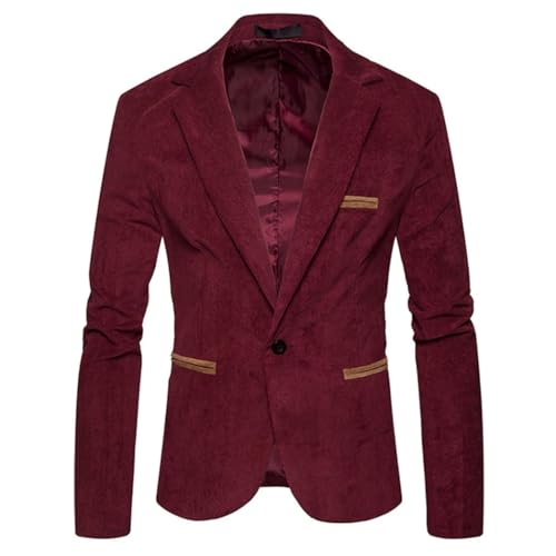 Men Corduroy Suit Jacket Solid Color Casual Lapel Blazer for Business Party or Leisure