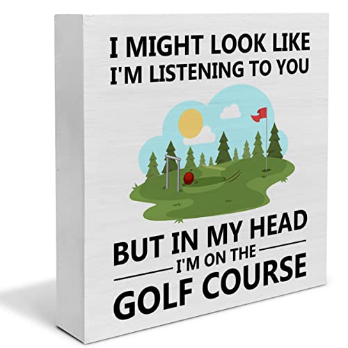I'm On The Golf Course Wood Box Sign Decor Desk Sign Golfing Wooden Box Block Sign Rustic Home Office Shelf Wall Decoration Gift For Golf Lover #TOP9
