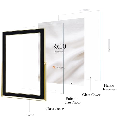 Image of eletecpro 8x10 Enamel Floating Picture Frame with 8.8 inch x 10.7 inch Real Double Glass Cover for Floating Effect, Black Floating Photo Frame for Tabletop, Display Multi-Size Photos and Artworks, Desk Decor