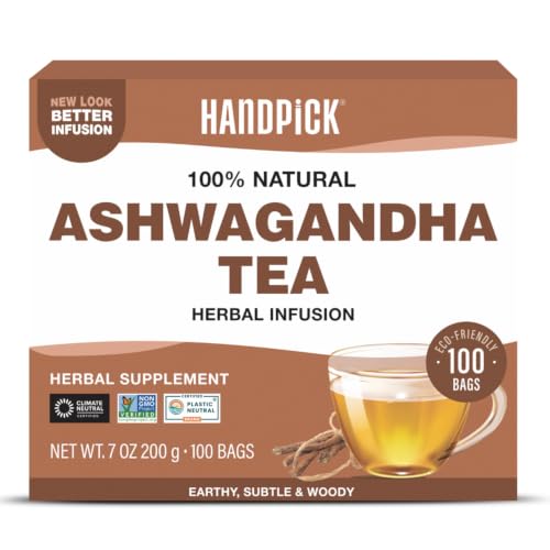 Image of HANDPICK Ashwagandha Teabags (100 Count) Pure Ashwagandha Root, Gluten Free