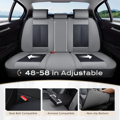 Image of Coverado Seat Covers Full Set, 5 Seats Seat Covers for Cars, Waterproof Nappa Leather Car Seat Covers with Head Pillow, Seat Protectors Car Seat Cushion Universal Fit for Most Cars (Gray&Black)
