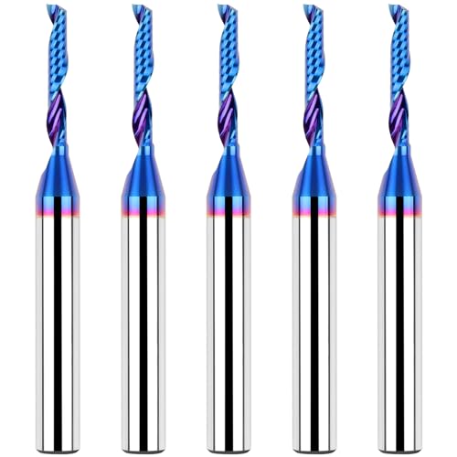 Eanosic E259 5Pcs Solid Carbide Single Flute End Mill 1/4 Inch Shank, Upcut Cnc Spiral Router Bit O Flute Milling Cutter cover