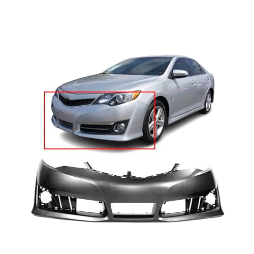 Image of Compatible with Toyota Camry 2012-2014 Front Bumper Cover | Primed, With Fog Light Holes, Without Parking Sensor Holes, Sedan, Hybrid, Ready to Paint, OEM 5211906975, TO1000379