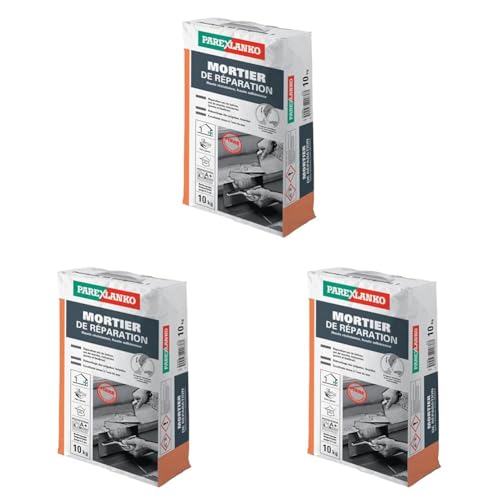 PAREXLANKO Mortier de réparation fibré multiusages, Gris, 10Kg (Lot de 3)