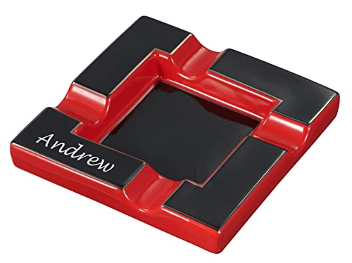 Personalized Visol Renner Red and Black Ceramic Cigar Ashtray (Text)