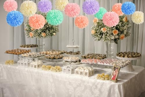12PCS Pastel Colors Paper Tissue Pom Poms Decoration Flower Balls for Birthday Wedding Baby Shower - Thumbnail 7