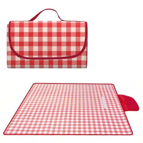 SHENIAFC 80\" x 120\" Sandproof Waterproof Picnic Blanket, Beach Mat for Outdoor Camping Hiking Park, Portable with Tote Bag, Non-Stick Sand & Grass, Foldable for Indoor Outdoor Use (Red)