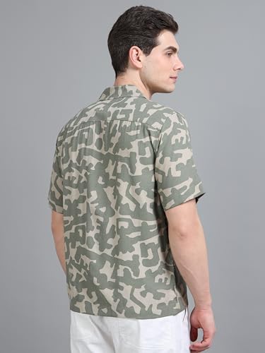 Image of StitchX Men's Half Sleeve Camo Printed Linen Look Shirt