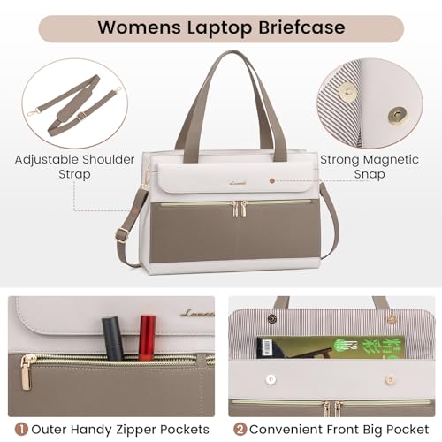 Image of LOVEVOOK Laptop Bag for Women 15.6 Inch Laptop Tote Work Professional Leather Computer Briefcase Waterproof Handbag Shoulder Large Capacity Business Teacher Office Crossbody Purse