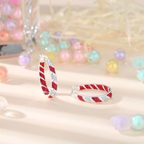 Crystal Hoop Earrings, Silver Plated Inside Out Oval Hoop Earrings For Women Sparkly Christmas Earrings Fashion Jewelry Gift3