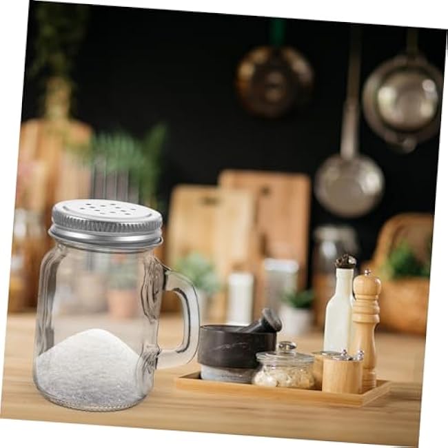Set of 2 Glass Jar Spice Bottles Salt and Pepper Shakers for Easy Use