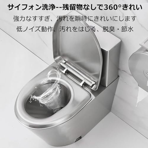 Toilettes commerciales à double chasse d'eau en acier inoxydable avec siège à fermeture amortie – Toilettes allongées une pièce haute efficacité, hauteur d'assise confortable, drainage mural