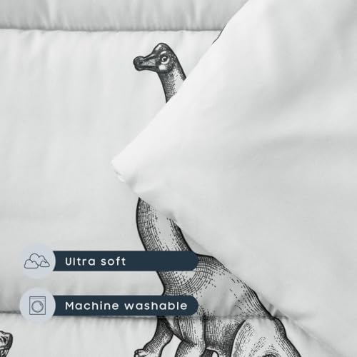 wake in cloud - toddler nap mat with pillow and blanket for kids boys girls in kindergarten daycare preschool pre k roll up sleeping bag jurassic dinosaur dino grey standard