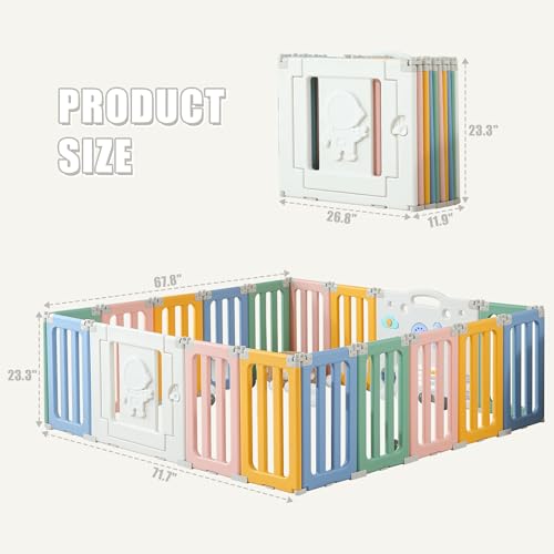 Baby Play Pen, Foldable Play Pens for Babies and Toddlers, 18 Panels Extra Large Baby Playpen, Astronauts Portable Fence, Kids Gate Playpen Yard - Colorful