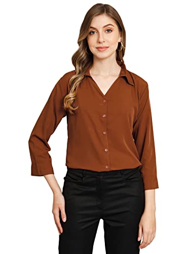 Image of FUNDAY FASHION Women's Crepe Regular Fit Solid V Collered Casual Shirt