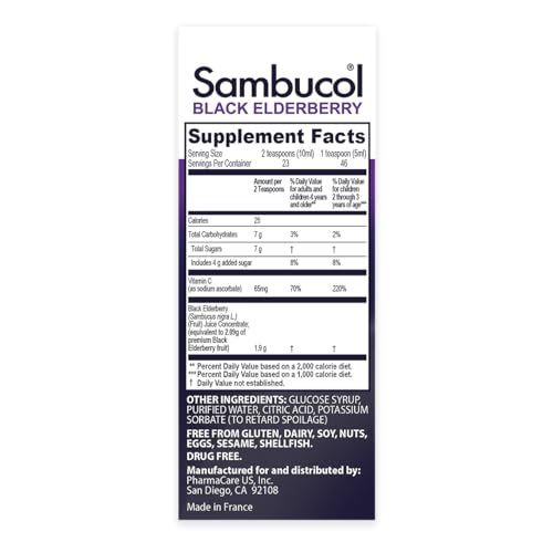 Sambucol Black Elderberry Syrup for Kids - Kids Elderberry Syrup, Added Vitamin C, Black Elderberry Syrup for Kids, Sambucus Elderberry Kids Syrup For Immune Support, Delicious Berry Taste - 4 Fl Oz