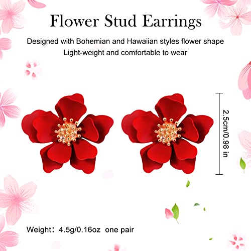 7 Pairs Summer Beach Boho Flower Stud Earrings for Women, Flower Shaped Daisy Earrings with Gold Bud2