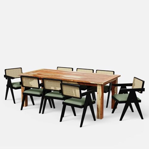 Image of Wooden Dining Table, Natural Oak, Rectangular, Modern Style, 8 Seater, Assembly Required (Honey Dining and Walnut Chair, (8 seter) 1 Table) (200 cm x 100 cm x 76 cm)