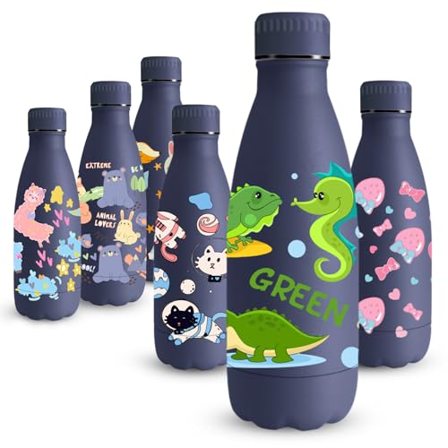 Vikaster Botella Termica Niños, 350ml Botella Agua Acero Inoxidable, Impresión 3D Termo, Pequeña Botella Térmica, Mantener 12H Caliente/24 Frío, Termo Sin BPA, Botella de Agua para Viaje, Escuela