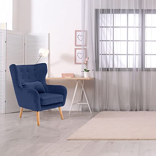 Critter Sitters Teen Wingback Accent Chair With Lumbar Pillow | Faux Wooden Legs, Navy Velvet #TOP1