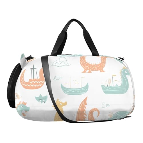 Viking Dragon Ship Kids Overnight Duffle Bag,Gymnastics Sports Dance Bag with Shoe Compartment & Wet Pocket, Travel Weekender Tote for Boys & Girls2