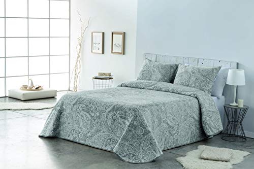 VIALMAN Colcha Bouti Ligero Sofia 29 con un Diseño de Cachemira para Cama Individual de 90 cm | Colcha Cachemir 90 | Colcha Paisley 180x270 cm, Color Gris