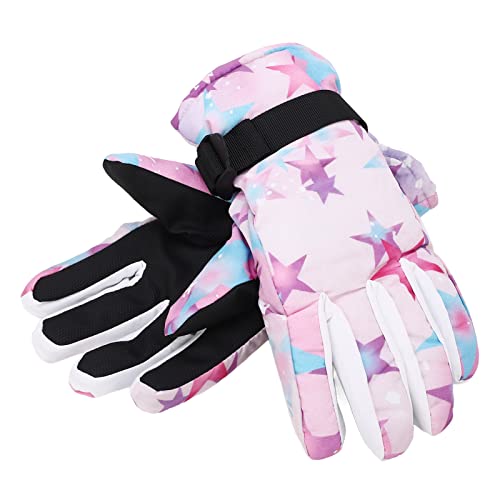 Ski Gloves, Warm Adjustable Buckle Straps Winter Gloves Windproof Anti Slip Split Finger for Hiking (Purple)
