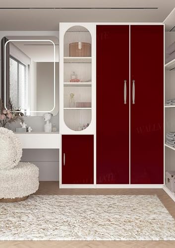 Image of WALLMATE? Maroon Glossy Wallpaper Peel & Stick Vinyl Contact Paper Self Adhesive Wallpaper for Kitchen Cabinets Furniture Countertop Removable Waterproof Wallpaper (12 x 50 inch, Maroon)