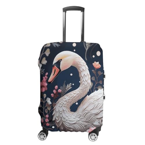 Floral Swan Elastic Luggage Cover Suitcase Protector for 19-32 Inch Suitcases | Universal Stretchable Travel Bag Cover | Anti-Scratch, Washable with Zipper Closure S