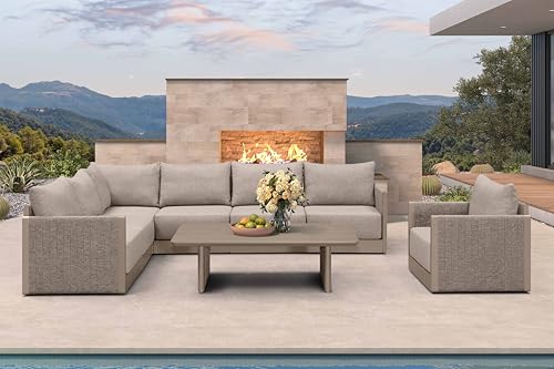 Image of PURPLE LEAF 8-Piece Deep Seating Set w /Table, Woven Rope Patio, Beige