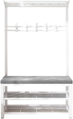 MYUYEE Clothes Rack With Hooks, Robust Metal Coat Rack With Bench And 9 Removable Hooks, Multifunctional Wardrobe With Shoe Rack For Bedroom Hallway 100X33X170Cm(100X33X170Cm B-B)
