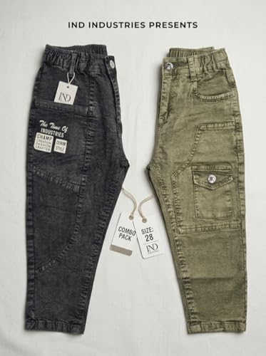 Image of Boys Cargo Pants, Kids Cargo Jeans with Pockets, Adjustable Waist, Stretch Denim Casual Pants for Boys