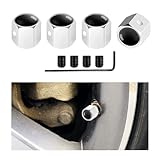 Augeny 4 PCS Locking Tire Valve Stem Caps, Hexagon Anti-Theft Design Car Tire Valve Stem Cover with Rubber Ring, Universal Dust Proof Wheel Tyre Air Valve Caps for All Vehicles (Silver, Black)