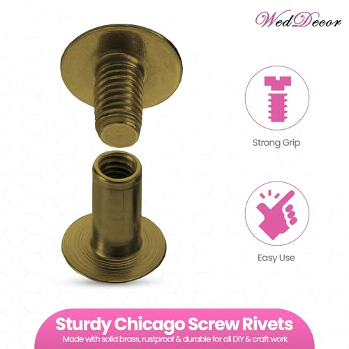 Rivets Chicago en laiton bronze 9x20mm Weddecor pour reliure et cuir x50 - 5