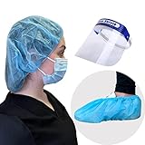 Endure Medical Supply Combo, Disposable Bouffant Cap 24” Pack of 100, Anti-Skid Shoe Cover Blue Pack of 100, Disposable Blue Ear Loop Face Mask Pack of 50 & Face Shield Pack of 5